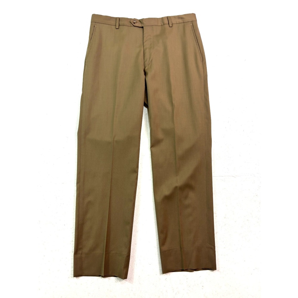 Jos A Bank 34x30 Tan Light Brown Dress Suit Pants Signature Flat Front Wool